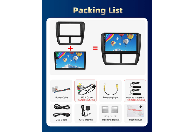 RD203 Android subaru forester 2008-2012 1GB a 8GB RAM e 16GB a 128GB ROM com ou sem Carplay