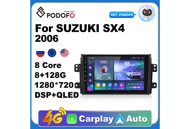 RD204 Android suzuki sx4 2006-2016 1GB a 8GB RAM e 16GB a 128GB ROM com ou sem Carplay