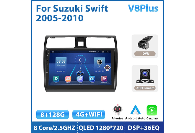 RD205 Android suzuki swift 2005-2010 1GB a 8GB RAM e 16GB a 128GB ROM com ou sem Carplay