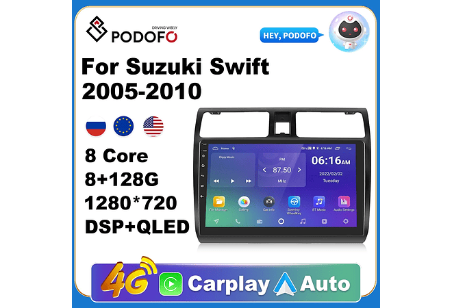 RD205 Android suzuki swift 2005-2010 1GB a 8GB RAM e 16GB a 128GB ROM com ou sem Carplay