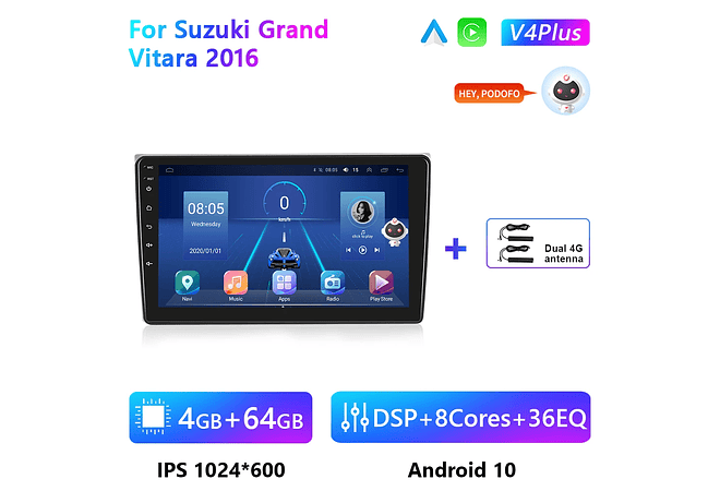 RD206 Android suzuki grand vitara 2016 1GB a 8GB RAM e 16GB a 128GB ROM com ou sem Carplay