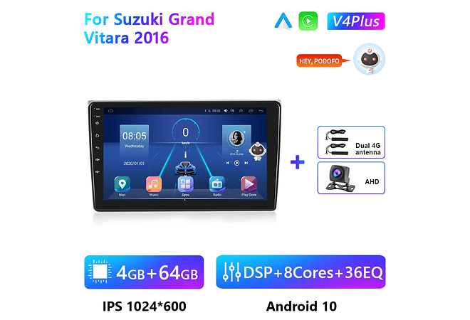 RD206 Android suzuki grand vitara 2016 1GB a 8GB RAM e 16GB a 128GB ROM com ou sem Carplay