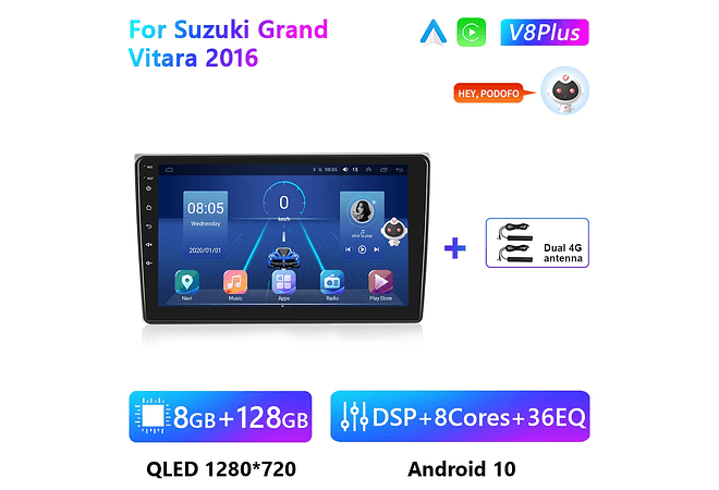 RD206 Android suzuki grand vitara 2016 1GB a 8GB RAM e 16GB a 128GB ROM com ou sem Carplay