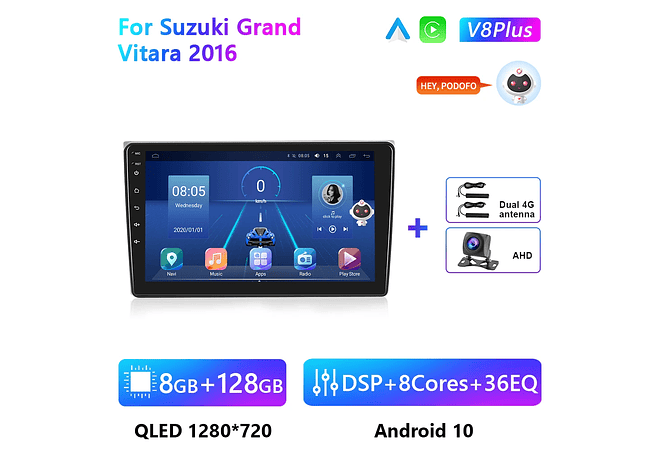 RD206 Android suzuki grand vitara 2016 1GB a 8GB RAM e 16GB a 128GB ROM com ou sem Carplay