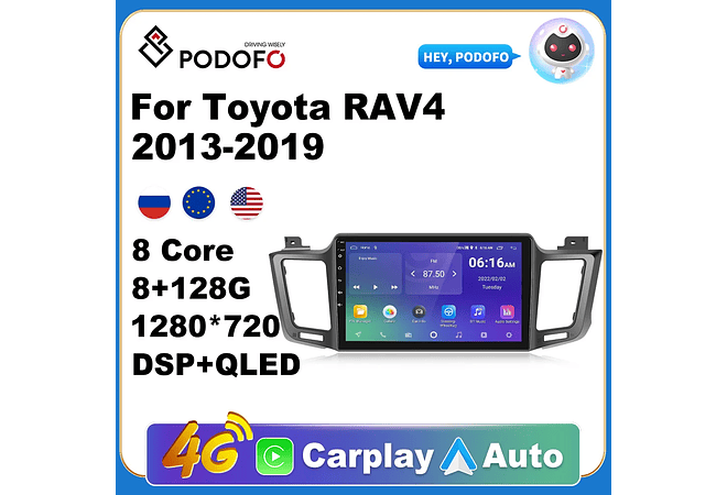 RD208 Android toyota rav4 2013-2019 1GB a 8GB RAM e 16GB a 128GB ROM com ou sem Carplay