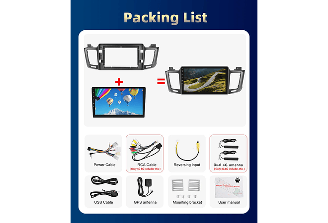 RD208 Android toyota rav4 2013-2019 1GB a 8GB RAM e 16GB a 128GB ROM com ou sem Carplay