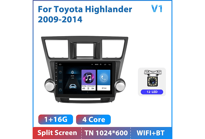 RD209 Android toyota highlander 2009-2014 1GB a 8GB RAM e 16GB a 128GB ROM com ou sem Carplay