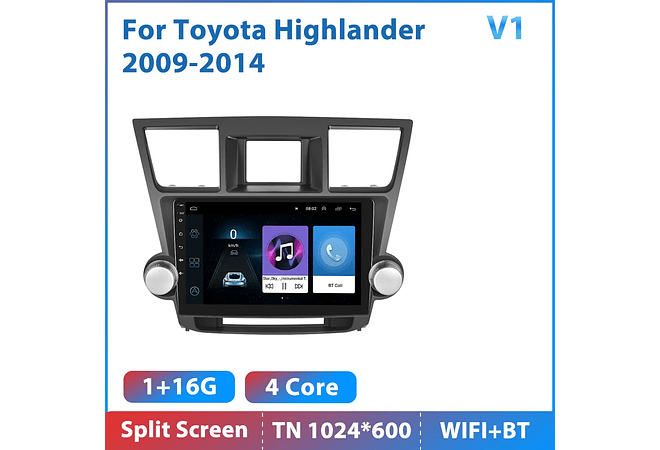 RD209 Android toyota highlander 2009-2014 1GB a 8GB RAM e 16GB a 128GB ROM com ou sem Carplay