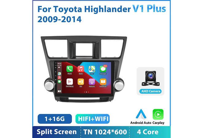 RD209 Android toyota highlander 2009-2014 1GB a 8GB RAM e 16GB a 128GB ROM com ou sem Carplay