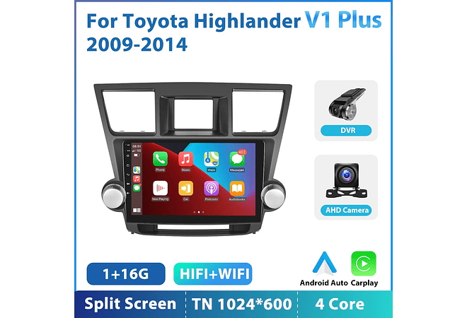 RD209 Android toyota highlander 2009-2014 1GB a 8GB RAM e 16GB a 128GB ROM com ou sem Carplay