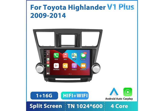 RD209 Android toyota highlander 2009-2014 1GB a 8GB RAM e 16GB a 128GB ROM com ou sem Carplay