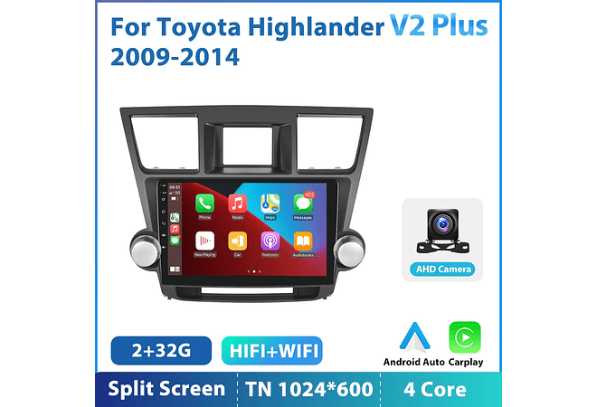 RD209 Android toyota highlander 2009-2014 1GB a 8GB RAM e 16GB a 128GB ROM com ou sem Carplay