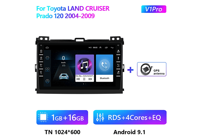 RD211 Android toyota land cruiser prado 120 2004-2009 1GB a 8GB RAM e 16GB a 128GB ROM com ou sem Carplay