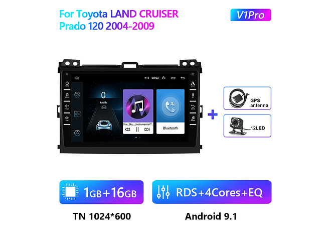 RD211 Android toyota land cruiser prado 120 2004-2009 1GB a 8GB RAM e 16GB a 128GB ROM com ou sem Carplay