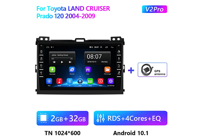 RD211 Android toyota land cruiser prado 120 2004-2009 1GB a 8GB RAM e 16GB a 128GB ROM com ou sem Carplay