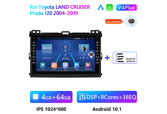 RD211 Android toyota land cruiser prado 120 2004-2009 1GB a 8GB RAM e 16GB a 128GB ROM com ou sem Carplay
