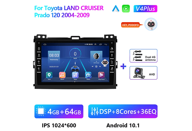 RD211 Android toyota land cruiser prado 120 2004-2009 1GB a 8GB RAM e 16GB a 128GB ROM com ou sem Carplay