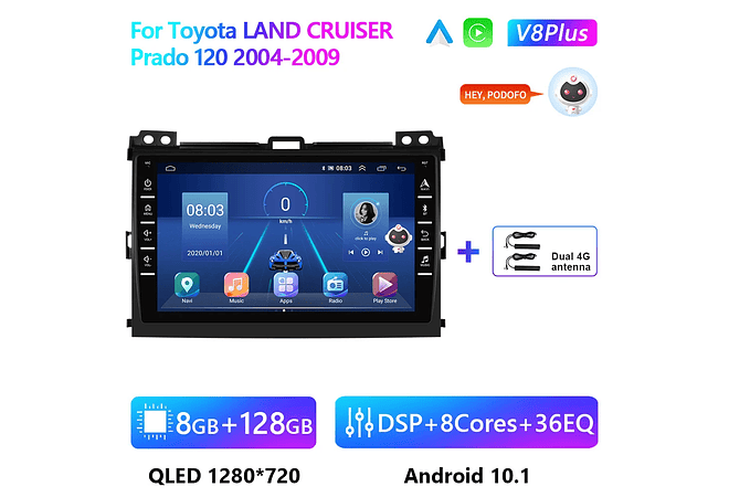 RD211 Android toyota land cruiser prado 120 2004-2009 1GB a 8GB RAM e 16GB a 128GB ROM com ou sem Carplay