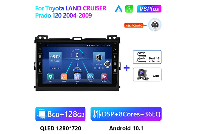 RD211 Android toyota land cruiser prado 120 2004-2009 1GB a 8GB RAM e 16GB a 128GB ROM com ou sem Carplay