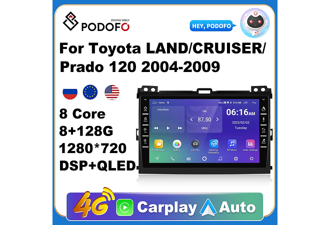 RD211 Android toyota land cruiser prado 120 2004-2009 1GB a 8GB RAM e 16GB a 128GB ROM com ou sem Carplay