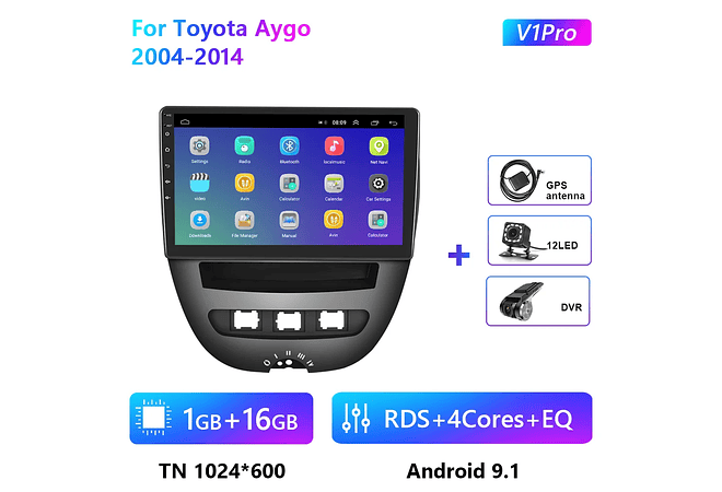 RD212 Android toyota aygo 2004-2014 1GB a 8GB RAM e 16GB a 128GB ROM com ou sem Carplay