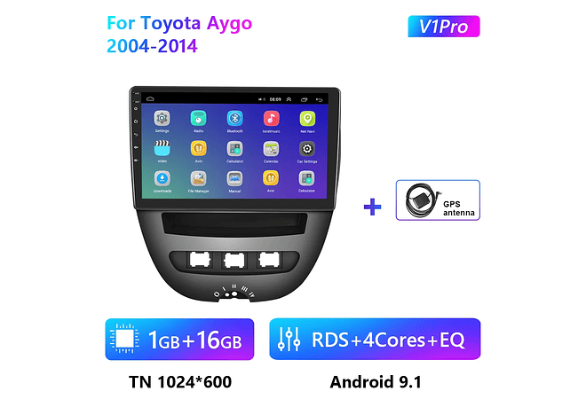 RD212 Android toyota aygo 2004-2014 1GB a 8GB RAM e 16GB a 128GB ROM com ou sem Carplay