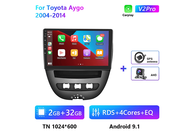RD212 Android toyota aygo 2004-2014 1GB a 8GB RAM e 16GB a 128GB ROM com ou sem Carplay