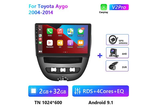 RD212 Android toyota aygo 2004-2014 1GB a 8GB RAM e 16GB a 128GB ROM com ou sem Carplay