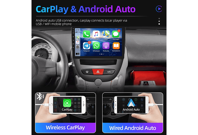 RD212 Android toyota aygo 2004-2014 1GB a 8GB RAM e 16GB a 128GB ROM com ou sem Carplay