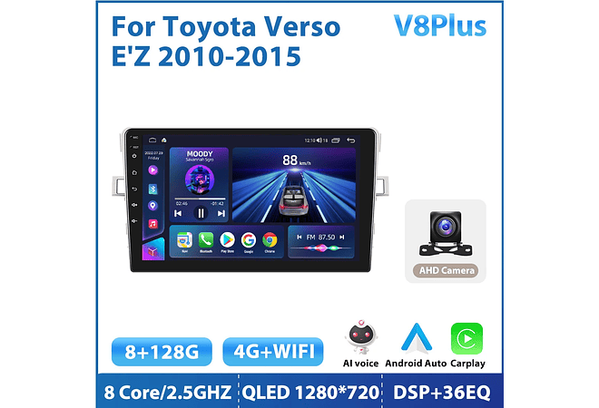 RD213 Android toyota Verso EZ Z 2010-2015 1GB a 8GB RAM e 16GB a 128GB ROM com ou sem Carplay