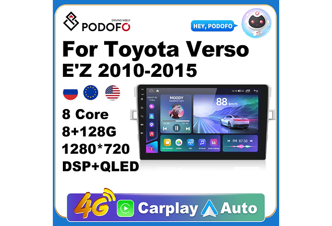 RD213 Android toyota Verso EZ Z 2010-2015 1GB a 8GB RAM e 16GB a 128GB ROM com ou sem Carplay