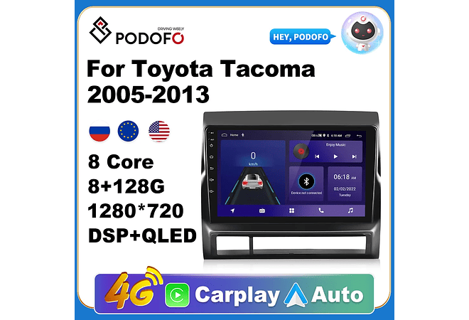 RD214 Android toyota tacoma 2005-2013 1GB a 8GB RAM e 16GB a 128GB ROM com ou sem CarplayGB a 8GB RAM e 16GB a 128GB ROM com ou sem Carplay