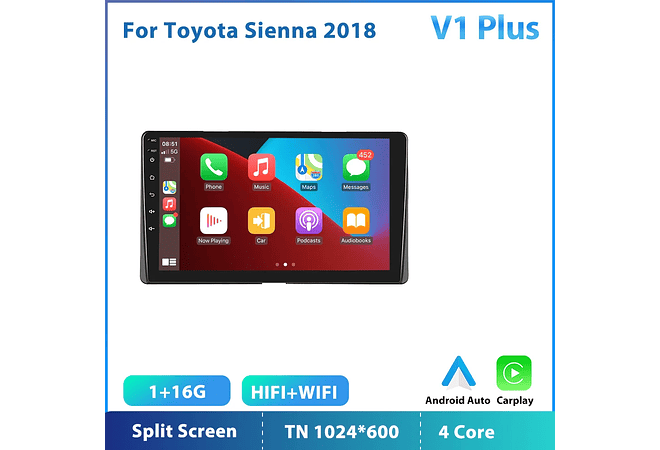 RD215 Android toyota sienna 2018 1GB a 8GB RAM e 16GB a 128GB ROM com ou sem Carplay