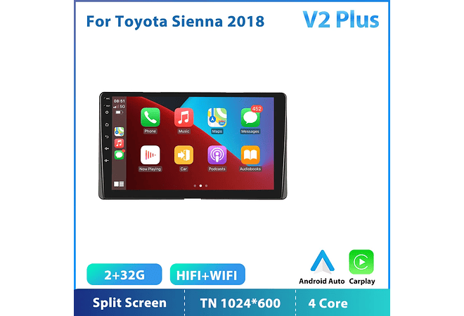 RD215 Android toyota sienna 2018 1GB a 8GB RAM e 16GB a 128GB ROM com ou sem Carplay