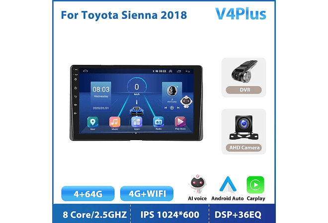 RD215 Android toyota sienna 2018 1GB a 8GB RAM e 16GB a 128GB ROM com ou sem Carplay