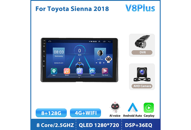 RD215 Android toyota sienna 2018 1GB a 8GB RAM e 16GB a 128GB ROM com ou sem Carplay