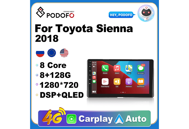 RD215 Android toyota sienna 2018 1GB a 8GB RAM e 16GB a 128GB ROM com ou sem Carplay