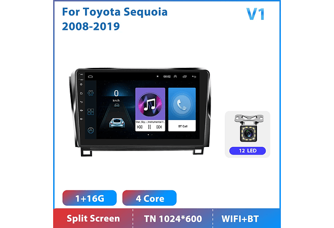 RD216 Android toyota sequoia 2008-2019 1GB a 8GB RAM e 16GB a 128GB ROM com ou sem Carplay