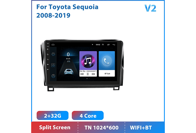 RD216 Android toyota sequoia 2008-2019 1GB a 8GB RAM e 16GB a 128GB ROM com ou sem Carplay