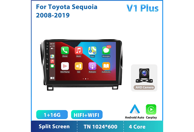 RD216 Android toyota sequoia 2008-2019 1GB a 8GB RAM e 16GB a 128GB ROM com ou sem Carplay