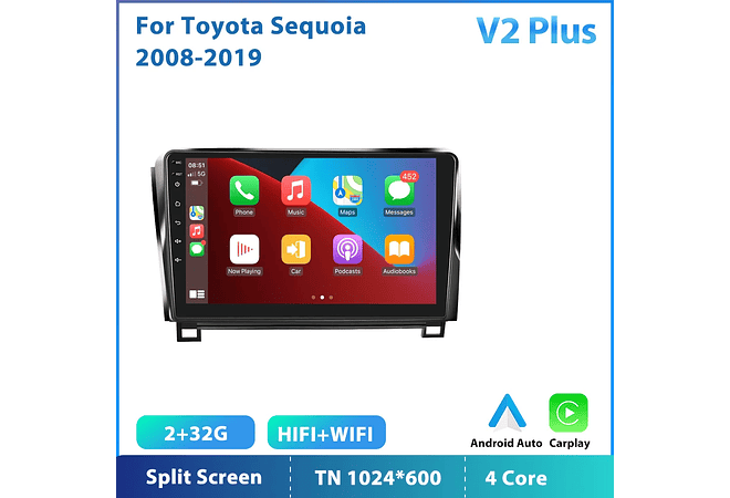 RD216 Android toyota sequoia 2008-2019 1GB a 8GB RAM e 16GB a 128GB ROM com ou sem Carplay