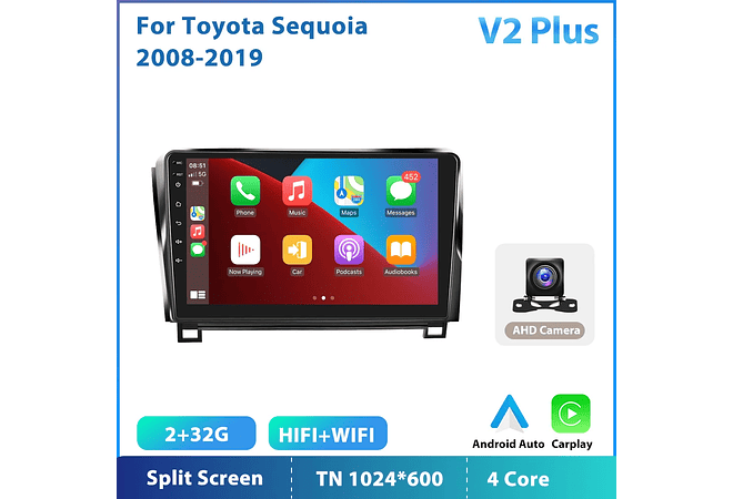 RD216 Android toyota sequoia 2008-2019 1GB a 8GB RAM e 16GB a 128GB ROM com ou sem Carplay