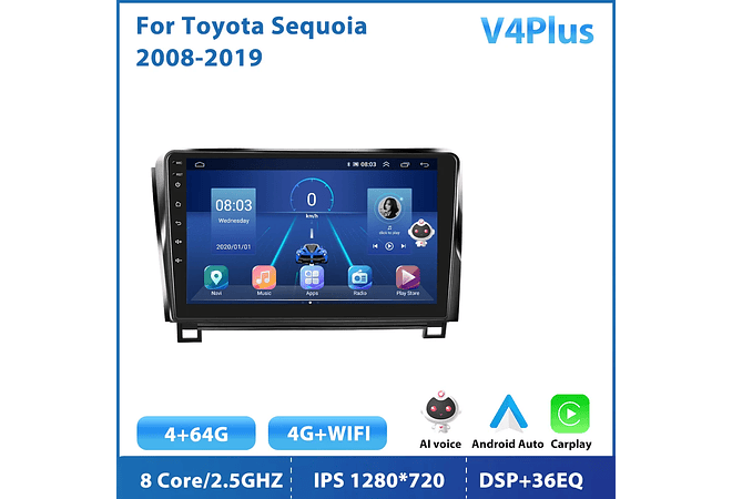 RD216 Android toyota sequoia 2008-2019 1GB a 8GB RAM e 16GB a 128GB ROM com ou sem Carplay