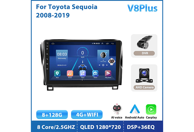 RD216 Android toyota sequoia 2008-2019 1GB a 8GB RAM e 16GB a 128GB ROM com ou sem Carplay