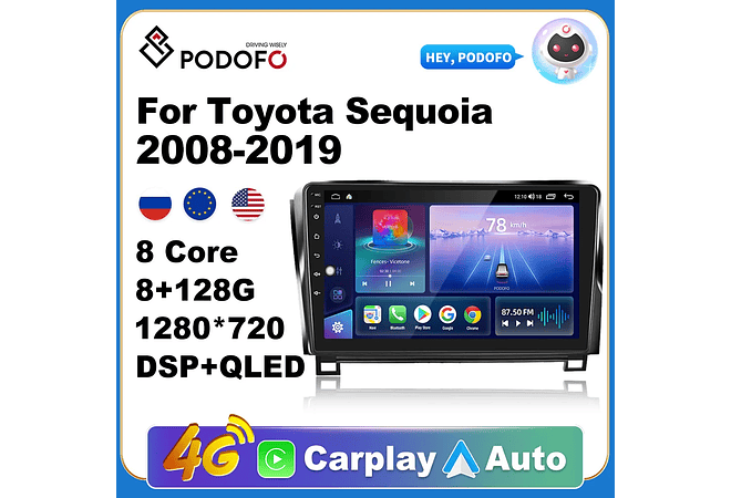 RD216 Android toyota sequoia 2008-2019 1GB a 8GB RAM e 16GB a 128GB ROM com ou sem Carplay