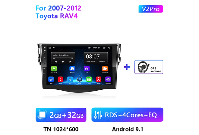RD217 Android toyota rav4 2007-2011 1GB a 8GB RAM e 16GB a 128GB ROM com ou sem Carplay