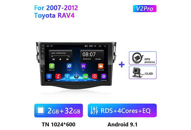 RD217 Android toyota rav4 2007-2011 1GB a 8GB RAM e 16GB a 128GB ROM com ou sem Carplay