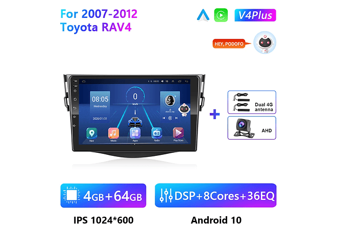 RD217 Android toyota rav4 2007-2011 1GB a 8GB RAM e 16GB a 128GB ROM com ou sem Carplay