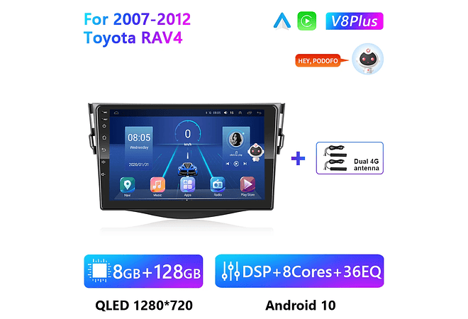 RD217 Android toyota rav4 2007-2011 1GB a 8GB RAM e 16GB a 128GB ROM com ou sem Carplay