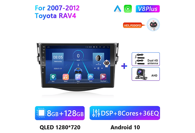 RD217 Android toyota rav4 2007-2011 1GB a 8GB RAM e 16GB a 128GB ROM com ou sem Carplay
